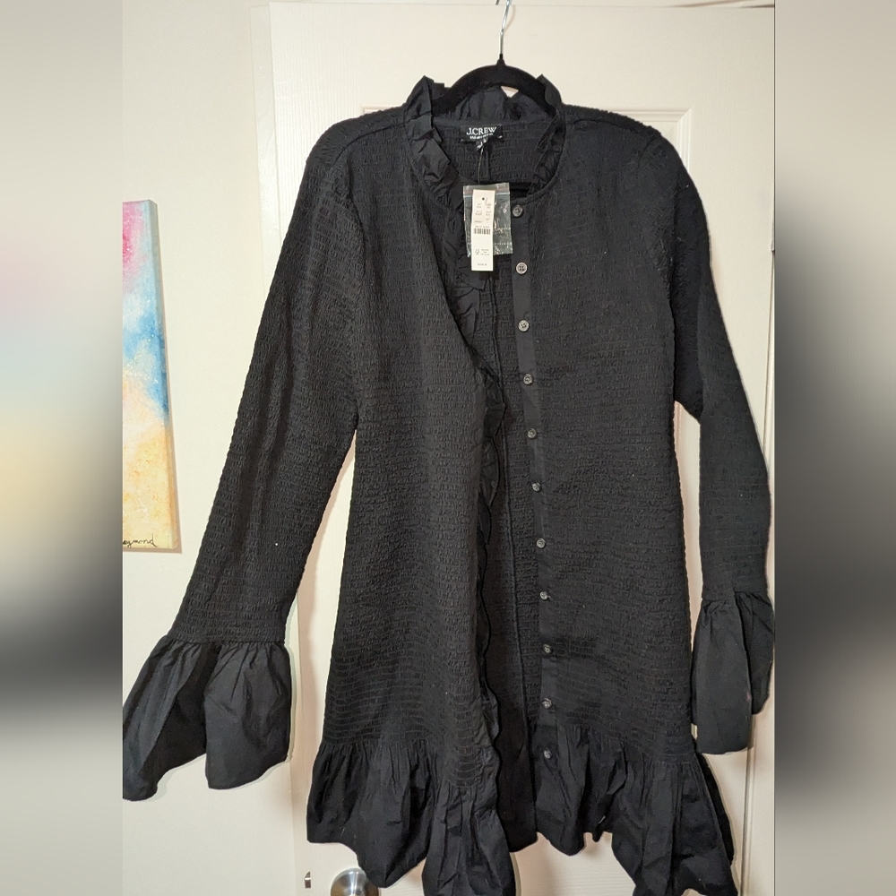 J. Crew Smocked button-up mini dress long sleeves in Black